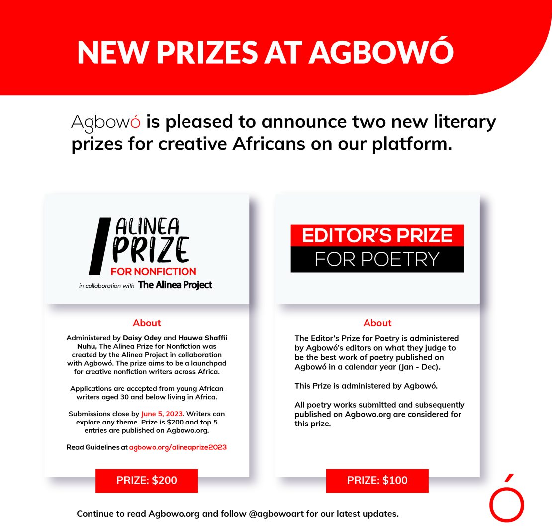 Agbowo Editor's Prize for Poetry, Alinea Prize for Nonfiction